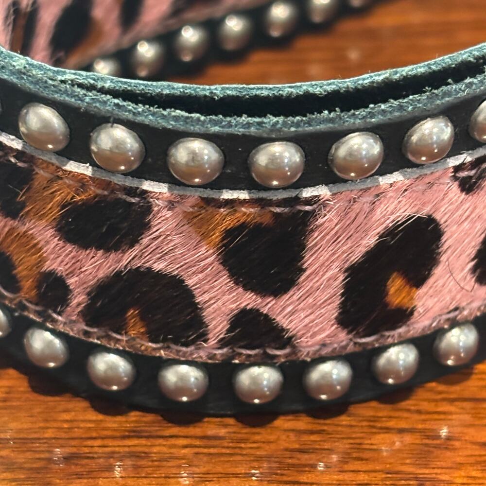 Y2K Pink Leopard Rhinestone Western Belt Studded Heavy Metal Buckle Cowgirl 41" - Picture 3 of 9